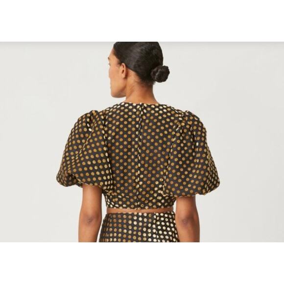 Rhode Resort Lana Top Size 0 XS NWT Dot Jacquard Print Puff Sleeves Tie Keyhole - Picture 8 of 13